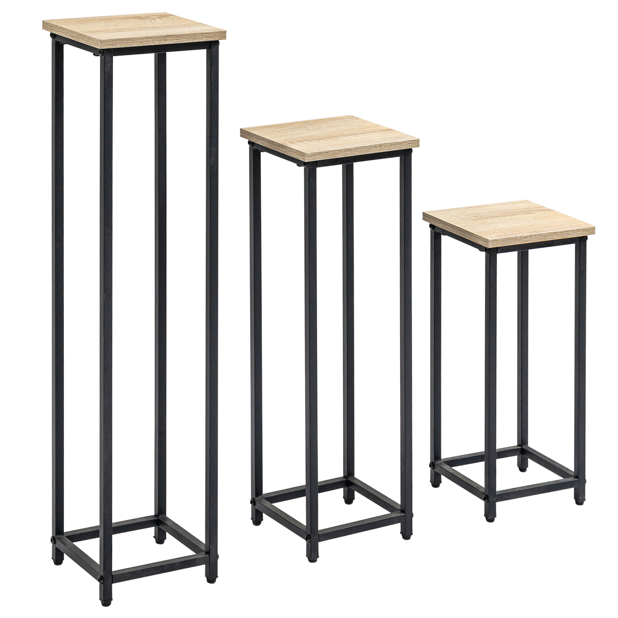 Pflanzenständer-set 3-teilig, Blumenhocker Aus Stahl, Stapelbar, Schwarz/natur