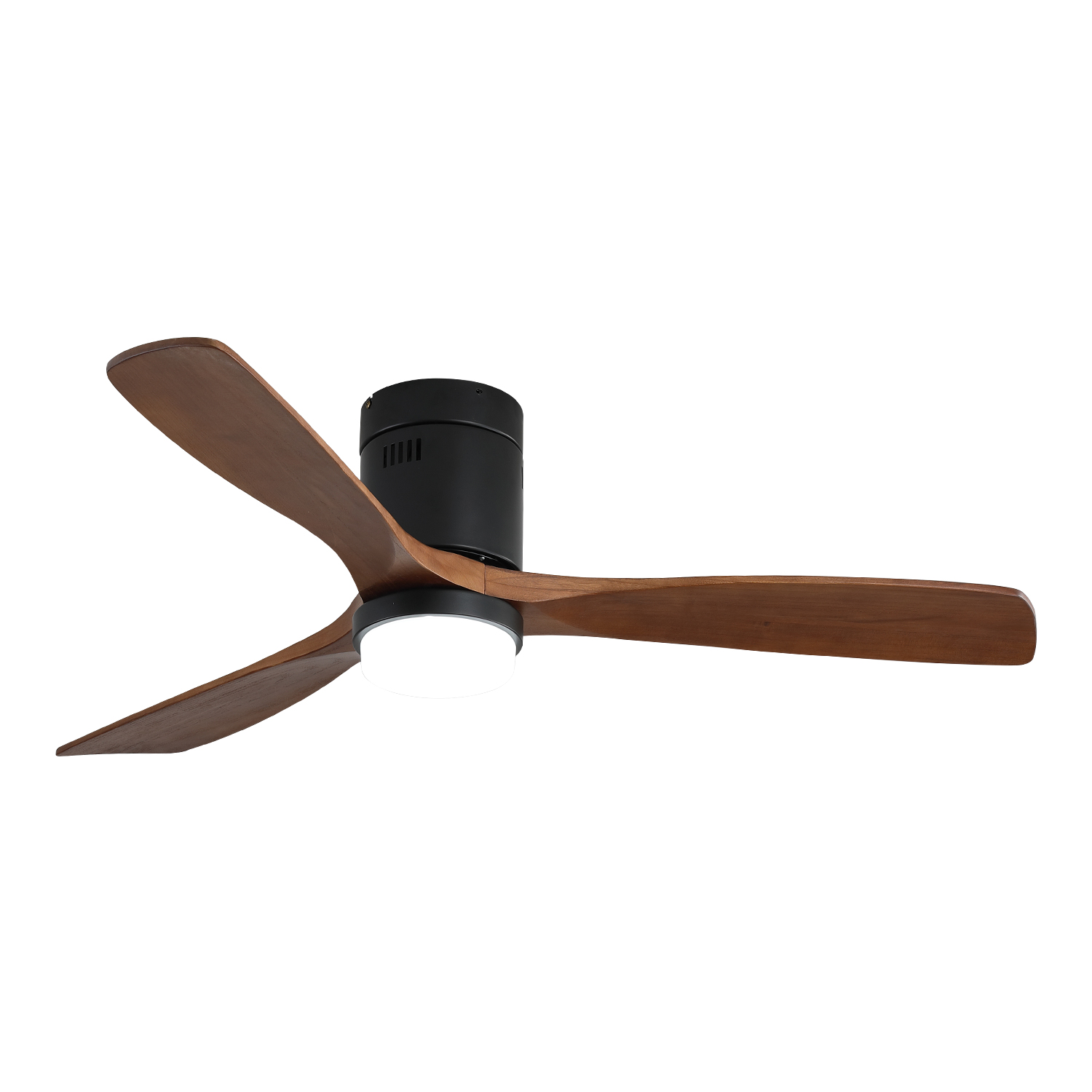 132 Cm Flach-deckenventilator Mit Licht, 3 Flügeln Aus Massivholz, Geräuschlosem Reversiblem Motor Und Fernbedienung