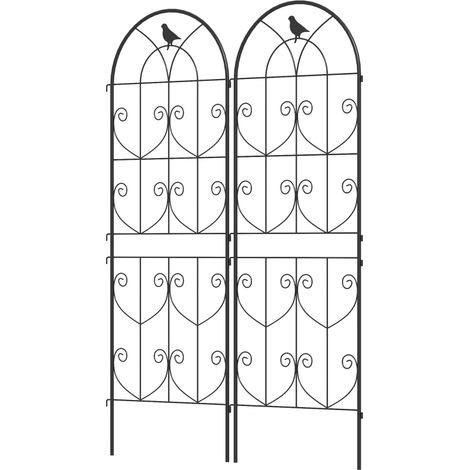 Treillis Pour Plantes Grimpantes Avec Oiseaux, Lot De 2, Treillis De Jardin Pour Légumes, Vignes, Fleurs, Métal, 50 X 150 Cm, Noir