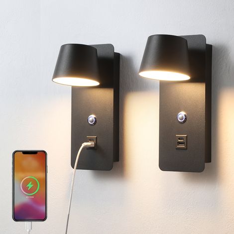 Set Aus 2 Led-leselampen Für Den Nachttisch Mit Usb-ladung, 7,5 W Mit Touch-dimmer, Ideal Für Die Inneneinrichtung Von Hotel Bis Zuhause, Schwarz