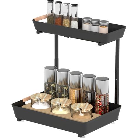 Freistehendes, Höhenverstellbares Küchenregal Mit 2 Körben, Praktische Kaffeeecke, Maße 40 X 30 X 33,5–42 Cm