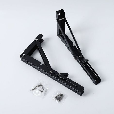 2 Stück Faltbare Regalwinkel 400 Mm, Faltbare Konsolenhalterungen Mit Maximaler Tragkraft Von 150 Kg, Robuste Halterungen Für Schwebende Ablagen In Garage, Küche Und Schlafzimmer, Schwarz, Mit Schraub