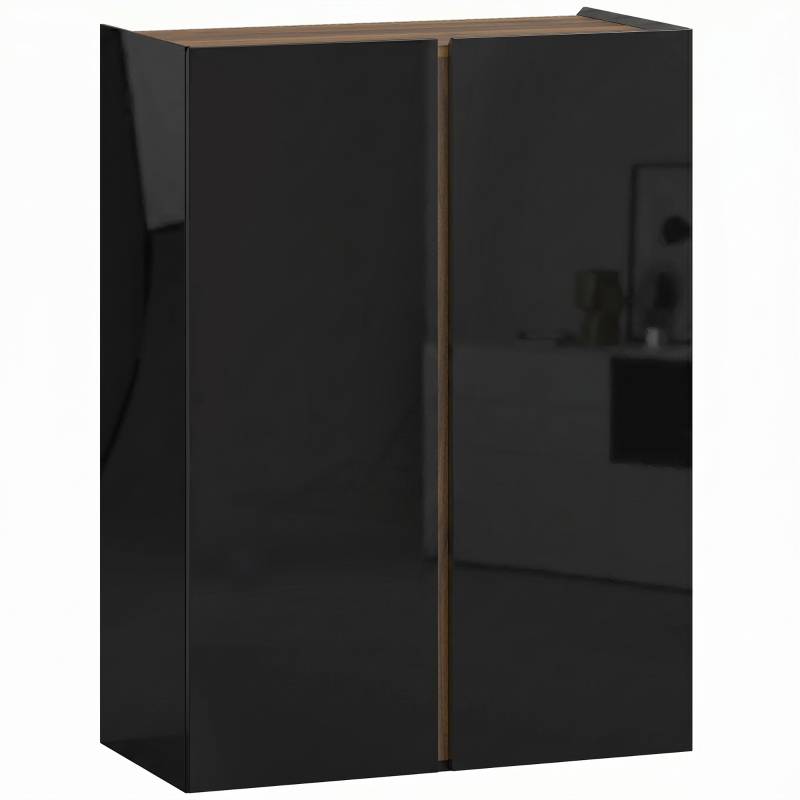 Schuhschrank Mit 6 Ebenen, Griffloses Design, Soft-close-türen, Hochglanz-schwarz, Bis 18 Paar, 70×33,5×95 Cm