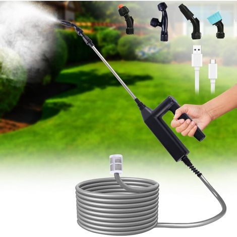 Elektrischer Mehrstufen-drucksprüher Mit Akku Und Teleskopstange Mit 8 M Schlauch Und 4 Düsen, Tragbarer Gartensprüher Für Terrasse, Rasen Und Autowäsche
