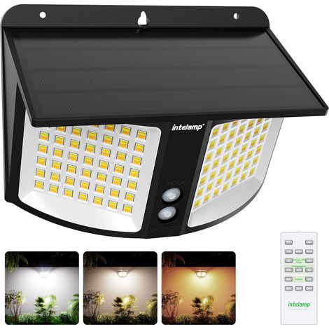 Intelamp Solar-außenlampe, 4000 Mah Solar-scheinwerfer Mit Radarsensor, 180°-solar-außenbeleuchtung, 3 Einstellbare Farbtemperaturen, 3 Modi, Für Patio, Terrasse, Garten, Garage