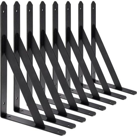 Br-vie Eckregal Wandhalterung, 8 Stk. Dreieckige Halterungen Aus Stahl Im 90-grad-winkel, Regalwinkelstützen 200 Mm X 120 Mm, Winkelhalter (schwarz)