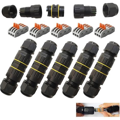 Set Aus 5 Wasserdichten Ip68-verzweigungskästen Für Den Außenbereich, 3-fach M25, Für Stromkabel Mit 5–10 Mm Durchmesser