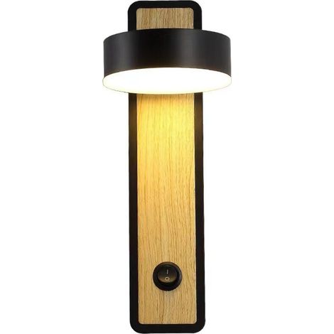 Wandleuchte Aus Holz Und Aluminium, Im Europäischen Retro-stil, Schwarze Farbe, Warmes Licht, Ideal Für Schlafzimmer