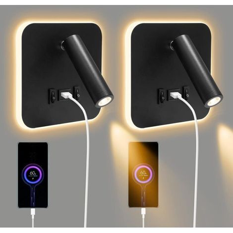 Wandleuchte Nachttischlampe, 2er-set, Led-aufsteckleuchten 3 W Und 10 W (3000 K), Mit Integriertem Usb-ladeanschluss Und Touchschalter, Ideal Für Das Schlafzimmer.
