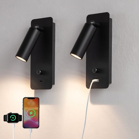 Set 2 Led-wandleuchten, 350° Drehbar, Helligkeitsregulierung, Mit Usb-c-anschluss, 8w 3000k, Nachttischlampe Im Minimalistischen Stil, Zimmerdeko, Schwarz