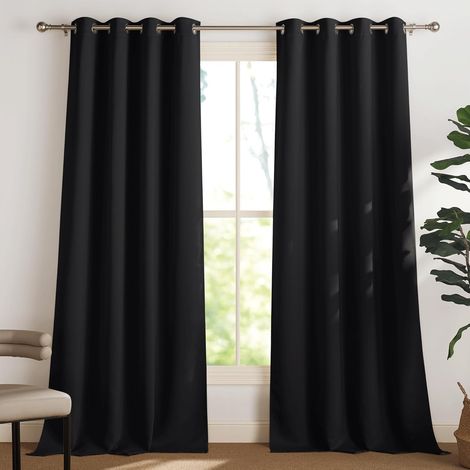 Verdunkelungsvorhang Schwarz Thermisch Mit Ösen – 2er-set Kälteschutzvorhänge Für Wohnzimmer Und Hausfenster – Sofort Aufhängbar – Breite 140 Cm X Höhe 175 Cm