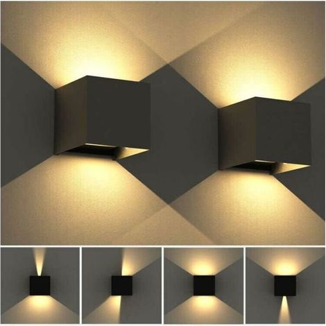 12w Led-wandleuchte Für Innen- Und Außenbereich, 10 × 10 × 10 Cm, Mit Einstellbarem Abstrahlwinkel, Schwarze Oberfläche, Geeignet Für Wohnzimmer, Garten, Eingangstür Und Flur – 2er-pack