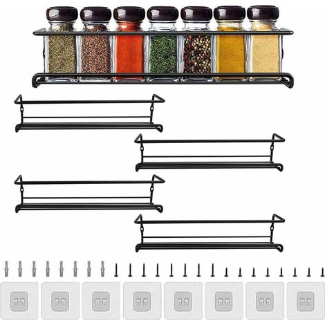 4 Stück Gewürzregal Küche Wandmontage Gewürzregal Küchen-aufbewahrungsregal Wandgewürzregal Ohne Bohren Wand Dusche Regal Für Küche Badezimmer Balkon, 29×6×6cm