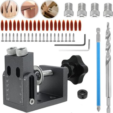 52-teiliges Taschenloch-schablonen-set, 15° Schrägbohrschablone, Schrägpositionierungswerkzeug Mit 6/8/10-mm-adapter Für Schräge Holzbearbeitungs-bohrführungen