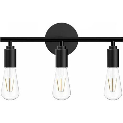 Wandlampe Im Vintage-stil, Schwarz, Für Das Badezimmer Mit 3 Lichtquellen, Im Industrie- Und Retro-stil, Metall-wandleuchte Mit E27-fassungen, Maße: 40 Cm, Leuchtmittel Nicht Enthalten