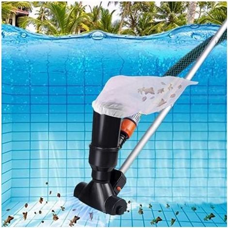 Tragbarer Poolsauger Für Aufstellpools, Spa, Brunnen, Whirlpool, Unterwassersauger In Schwarz Mit Blattsaugekopf Und 5-teiligem Stiel, Schwarz