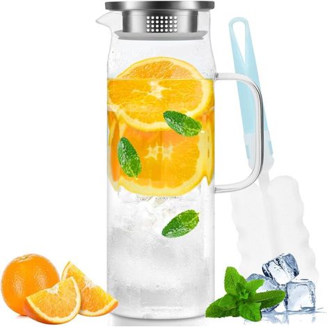 Glas-kanne, 1,5-liter-glas-kanne Mit Deckel, Glasflaschen Und -kannen, Eistee-kanne, Wasserflasche Mit Griff, Hitzebeständige Borosilikatglas-kanne