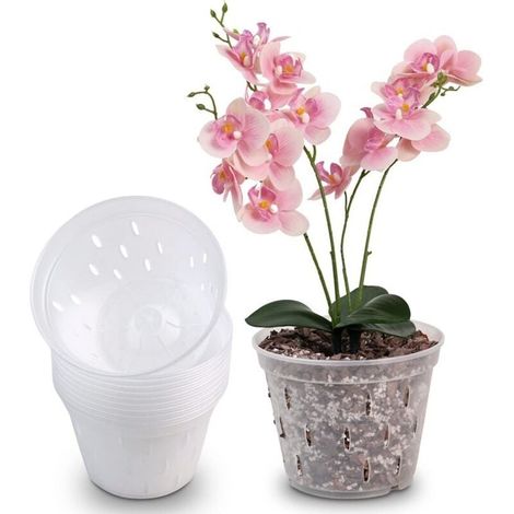 5-zoll-orchideentöpfe Aus Transparentem Kunststoff, 10 Stück, Orchideen-pflanzentöpfe, Wurzelkontrolle Der Pflanzen, Mesh-töpfe Mit Löchern Und Untertassen