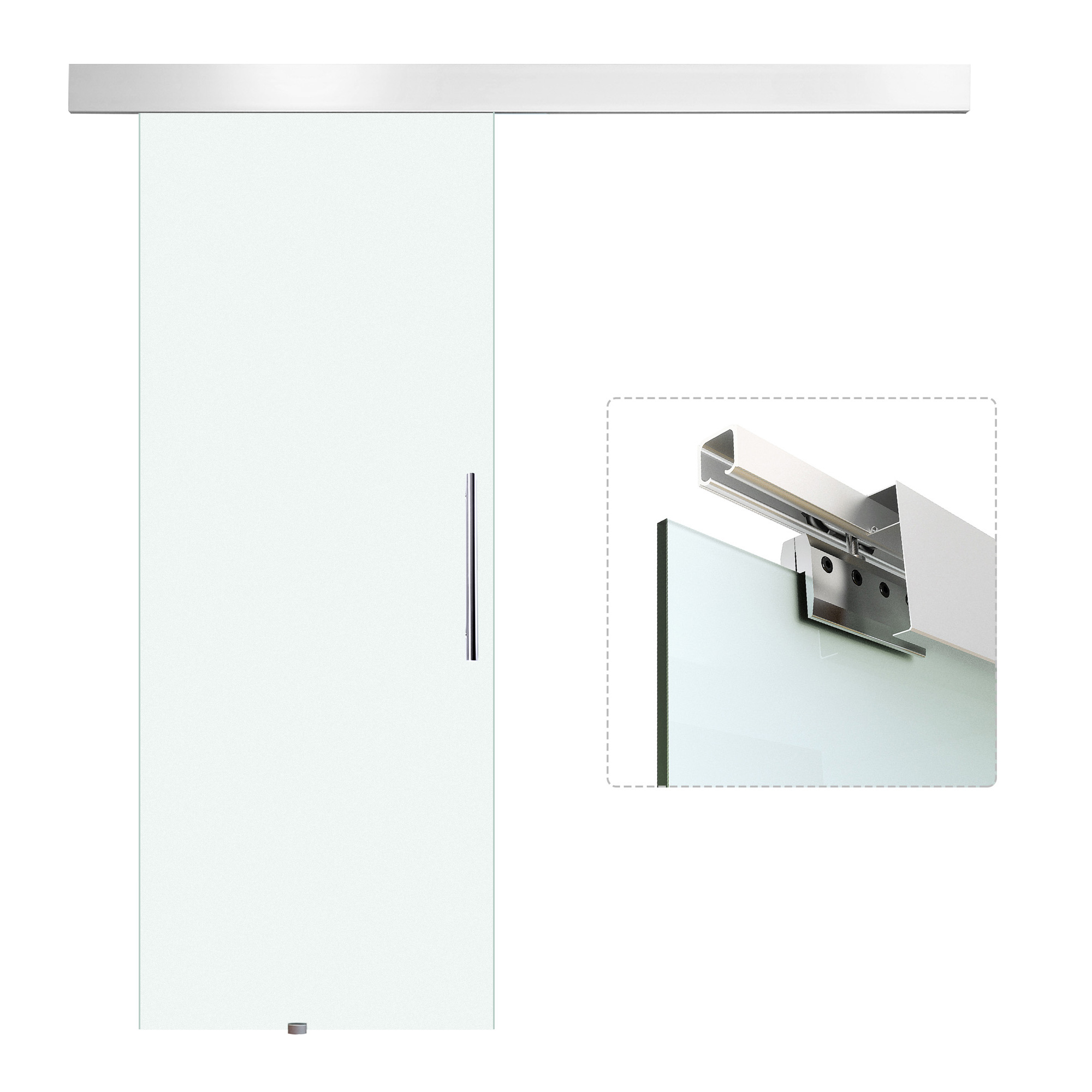 Glasschiebetür 2050x900 Mm, Komplettset Mit Satiniertem Glas Und Griffstange, Zimmertür