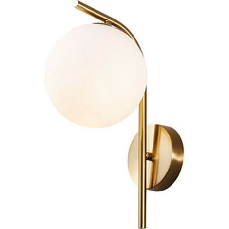 Wandlampe Aus Vergoldetem Metall Mit Kugelförmigem Glasschirm – E27-fassung, Maximale Leistung 60 W – Einfache Installation Für Wohnzimmer, Schlafzimmer Oder Flur