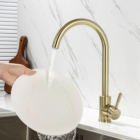 Lonheo Küchenarmatur, Flexible 360° Drehbare Spültischarmatur, Edelstahl-küchenmischer Mit Abnehmbarem Strahlregler, Gebürstetes Gold