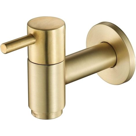 Rundwaschmaschinenhahn, Vergoldetes Kupfer, 1 Stück, Wandmontiert, Für Außenbereich Im Garten, Badezimmer, Waschmaschine