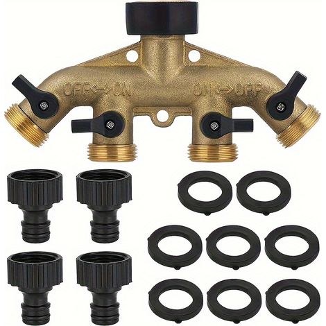 4-wege-gartenhahnverteiler Aus Messing – Multitasking-bewässerungsteiler Mit Adapter, Europäisches 3/4"-gewinde