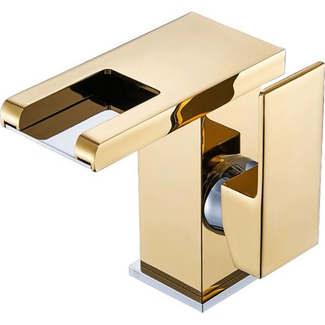Led-kaskaden-waschbeckenarmatur Für Badezimmer (goldfarben), Modernes Elegantes Design, Messing Vergoldet, Einhebelmischer Für Warm- Und Kaltwasser, 3 Farbwechsel