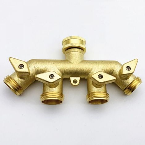 Distributeur De Tuyau (4 Voies), Arrosage En Laiton Adaptateur Diviseur À Quatre Voies Robinet À Tournant Sphérique Connecteur De Robinet