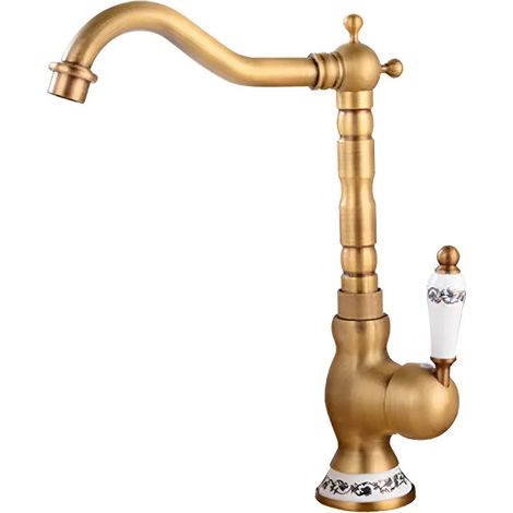 Vintage-waschtischarmatur Aus Vollkupfer Für Das Badezimmer – Klassischer Stil, Goldene Oberfläche, Keramikgriff, Kalt- Und Warmwasser