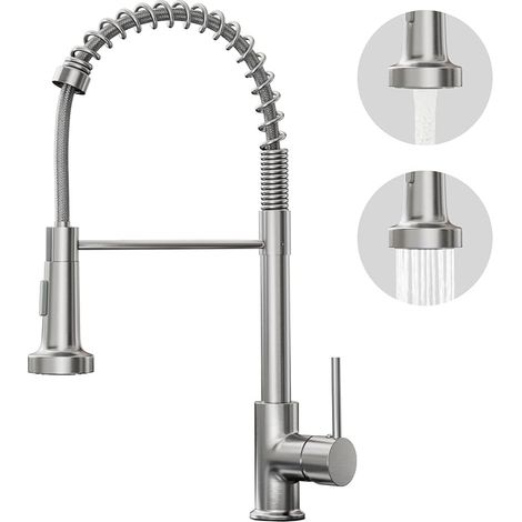 Küchenarmatur Mit Ausziehbarer Brause, Versenkbarer 2-modus-sprühkopf, Einhebelmischer Für Spüle, 360° Schwenkbar Mit Hohem Bogen, Gebürstetes Nickel