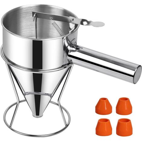 Edelstahl-kolben-trichter, Küchen-trichter 1,2 Liter Mit Multi-kaliber-kolben Für Patisserie Mit Halterung, Teigspender Für Kuchen, Crêpes Und Desserts
