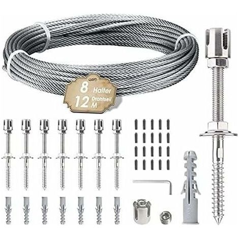 Rankhilfe Für Kletterpflanzen, Edelstahl-seilspannset 12 M Mit 3 Mm Edelstahlseil Und 8 Spannern Für Garten/betonwand/zaunseil/massivholz