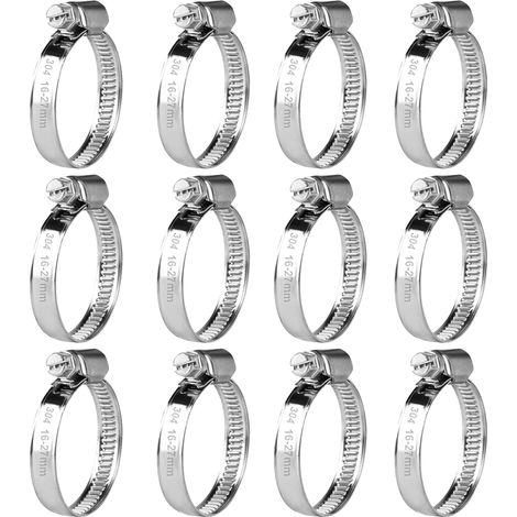 12 Stück Verstellbare Schlauchschellen 16-27 Mm, Edelstahl-schlauchschellen, Schlauchschellen Mit Metallgewinde, Bolzen Für Kraftstoff- Und Diesel-schläuche, Pool