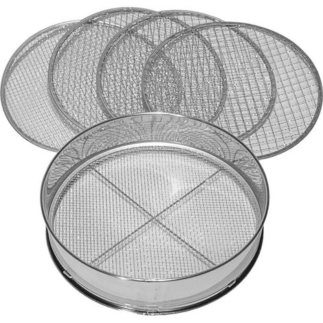 Gartensieb 5-in-1, 5 Austauschbare Einsätze Mit Maschenweiten Von 3,5, 8, 10 Und 12 Mm, Sieb Für Erde, Steine, Kompost, Sand Und Kies, Rund, 30 Cm, Edelstahl