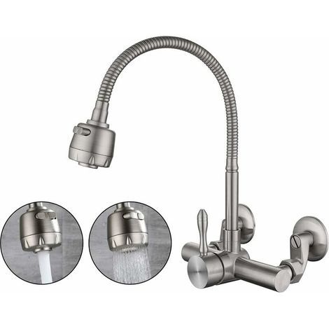 Wandmontierter Küchenmischer, 304er Edelstahl In Lebensmittelqualität, 360° Drehbarer Wandhahn Für Küche, Befestigungsabstand Der Löcher 6,3–24 Cm