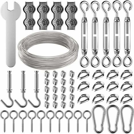 30 M Edelstahl-seilkit, 2 Mm Mit Spanner Und Haken Für Lichtaufhängung, Kletterpflanzen, Wäscheleine