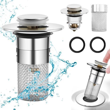 Pop-up-ablaufstopfen Mit Sieb - Mit Sieb - Mit Haarfilter - Universal - Pop Up - Aus Edelstahl - Mit Sieb Für Ablauf Von 34 Bis 40 Mm