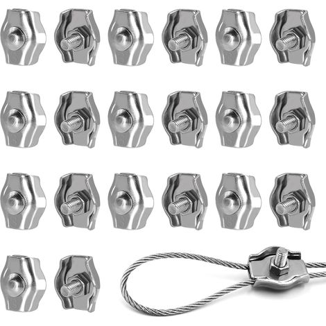 Simplex M3 Set Von 20 Drahtklemmen Für Wäscheleinen, Kabelklemme Aus Edelstahl 304 Für Metallkabel Mit 3 Mm, Garten, Kabel, Terrasse Und Sonnensegel