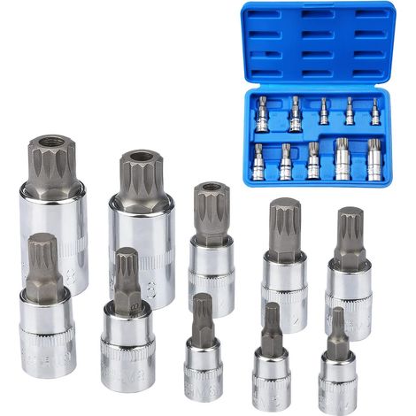 10 X M4 - M18 Triple Square Spline Steckschlüssel Set + Aufbewahrungskoffer