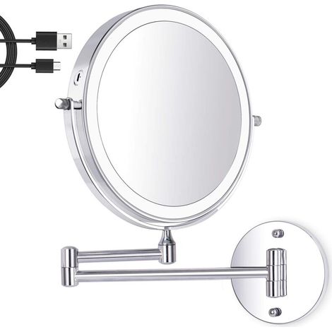 8 Zoll Led Make-up-wandspiegel, Beleuchteter Vergrößerungsspiegel, 1x/7x Vergrößerung, 3 Einstellbare Lichtfarben, Usb-ladung, 360° Schwenkbar Und Ausziehbar, Für Badezimmer Und Familien