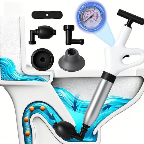 Abflussreiniger Mit Druckpumpe – Wc-sauger Für Toiletten, Waschbecken, Badewannen Und Rohre – Mit Kit Aus 3 Kolbenköpfen Und Luftpumpe