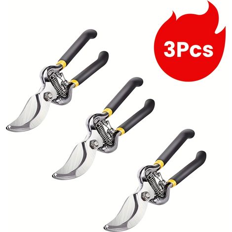 3er-set Professionelle Bypass-gartenscheren – Extra Scharfe Klingen Aus Kohlenstoffstahl, Ergonomische Griffe, Für Dicke Äste