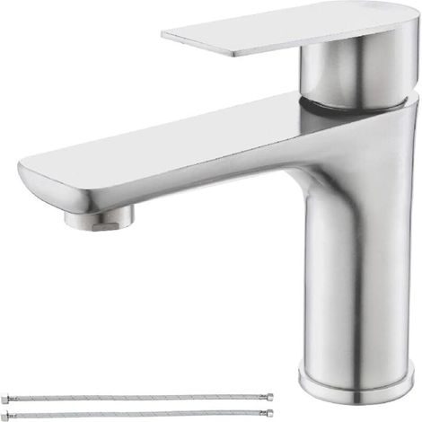 Einloch-badezimmerarmatur, Edelstahl, Gebürstetes Nickel, Spülenarmatur Mit Zuleitung