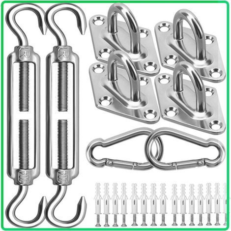 Kit Zur Befestigung Von Schatten-segeln M6 (40 Stück), Bestehend Aus Schrauben Und Edelstahl-304-beschlägen Für Dreieckige Und Quadratische Garten-markisen.