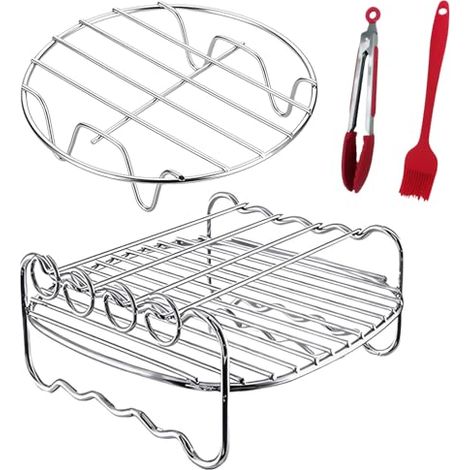 2-teiliges, Multifunktionales Doppelstock-spießgestell Für Fritteusen Und Heißluftfritteusen, Mit 4 Metallspießen, Geeignet Für Backofen, Dampfgarer Und Heißluftfritteuse