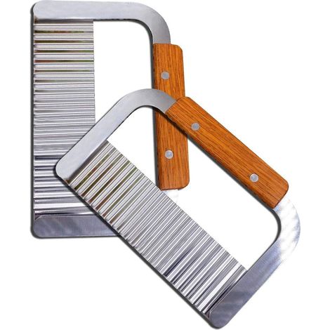 Kartoffelscheibenmesser, Gewellter Pommes-cutter Mit Edelstahlklinge Und Holzgriff Für Gemüse, Obst Und Waffeln, Set Mit 2