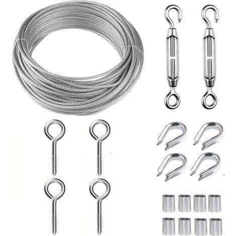 Edelstahl-seil-kit 2 Mm, 15 M – Mit M5-spanner + Ösenhaken – Ummantelt – Für Kletterpflanzen / Wäscheleine / Treppe