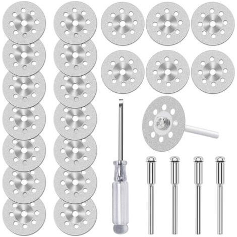 20-teiliges Diamant-trennscheiben-set (22 Mm) Für Dremel-rotationswerkzeuge, Mini-trennscheiben Mit Diamantbeschichtung, Mit 4 X 3-mm-aufnahme Und Schraubendreher, Geeignet Für Glas, Stein Und Fliesen