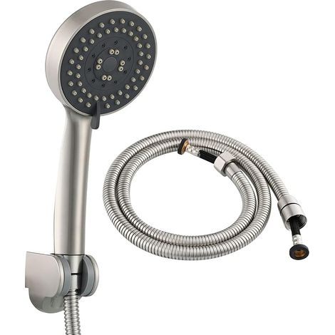 Bs144naf Gebürstetes Nickel-duschpommeau Mit 5 Strahlarten Aus Wassersparendem Kunststoff, Mit Schlauch Und Halterung